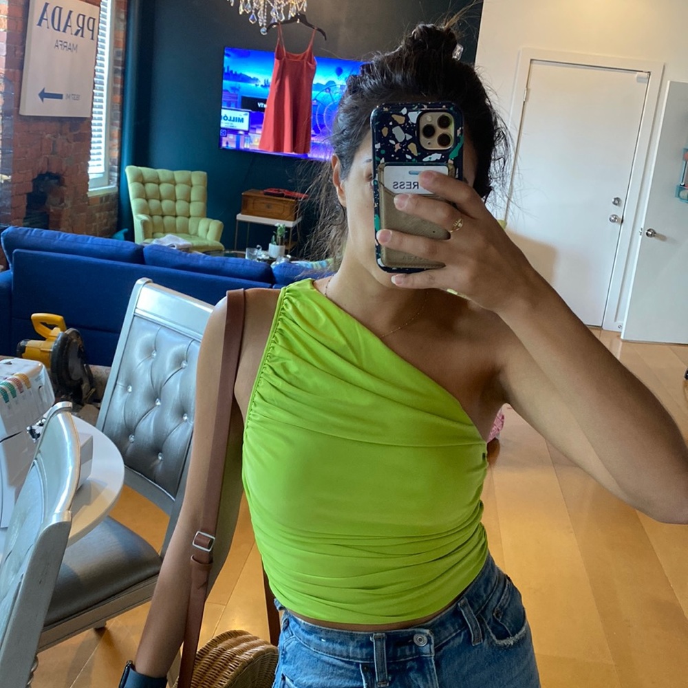 Chartreuse one shoulder top from Express